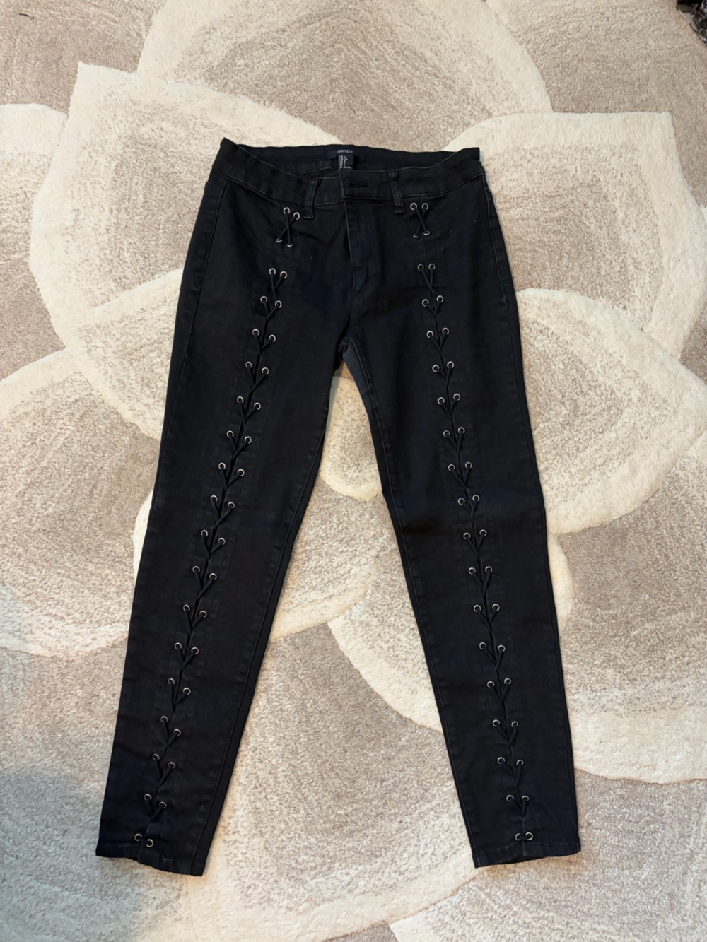 Forever 21 Black Lace-Up Jeggings
